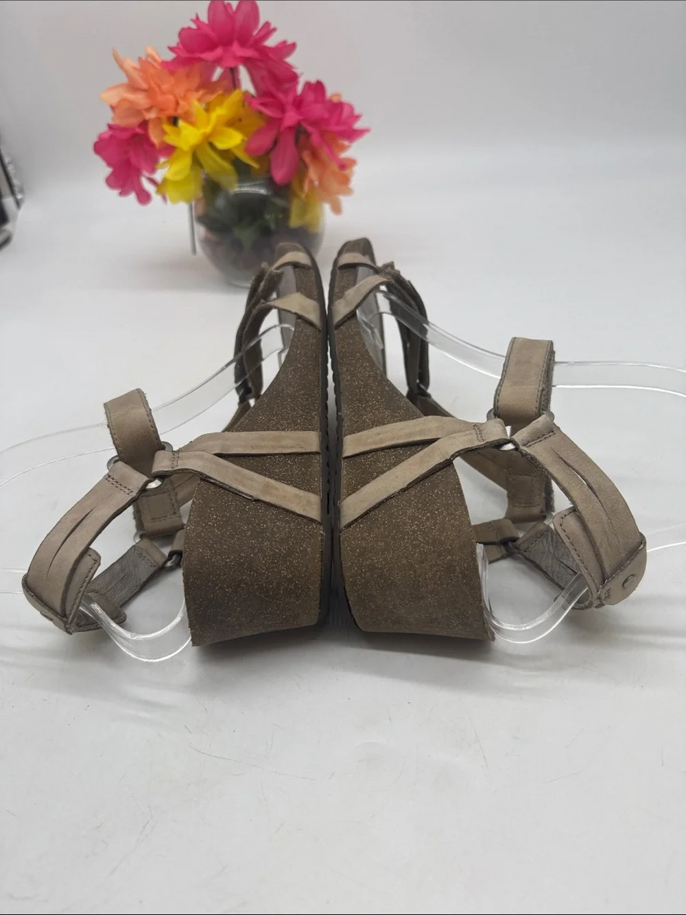 Teva Taupe Laether Strappy Wedge Sandals Size 9 KET10149B